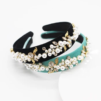 

Baroque pearl headband flannel new European and American style fashion metal leaves rhinestone ladies hair accessories 819