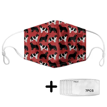 

Women Winter Masks with 7 Filters Red Newfoundland Dog Printed Reusable Mouth Masks Dustproof Face Masker Ladies Tapabocas