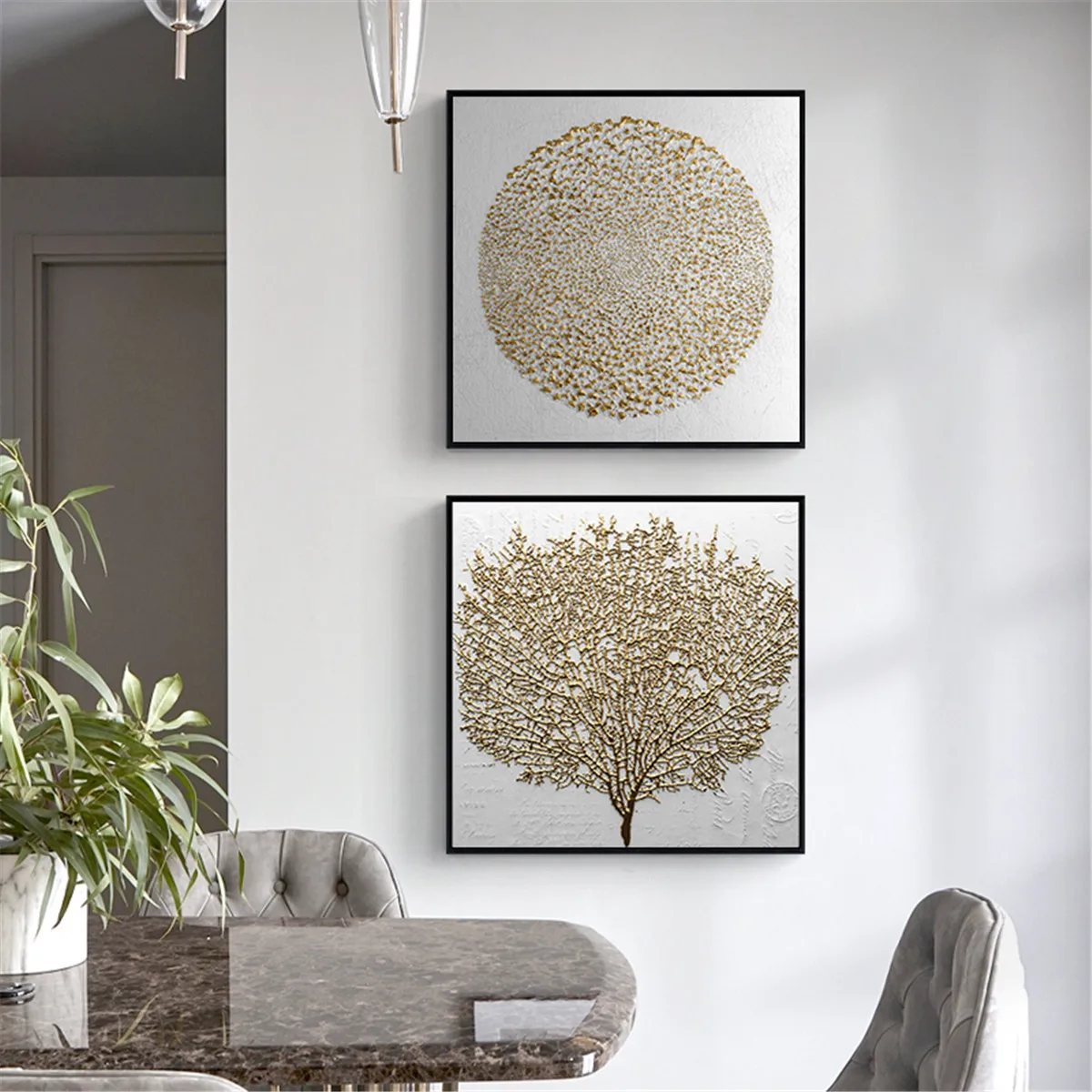Nordic Abstract Modern Gold Foil Circular Sun Tree Canvas Poster Art Print Wall Decor | Дом и сад