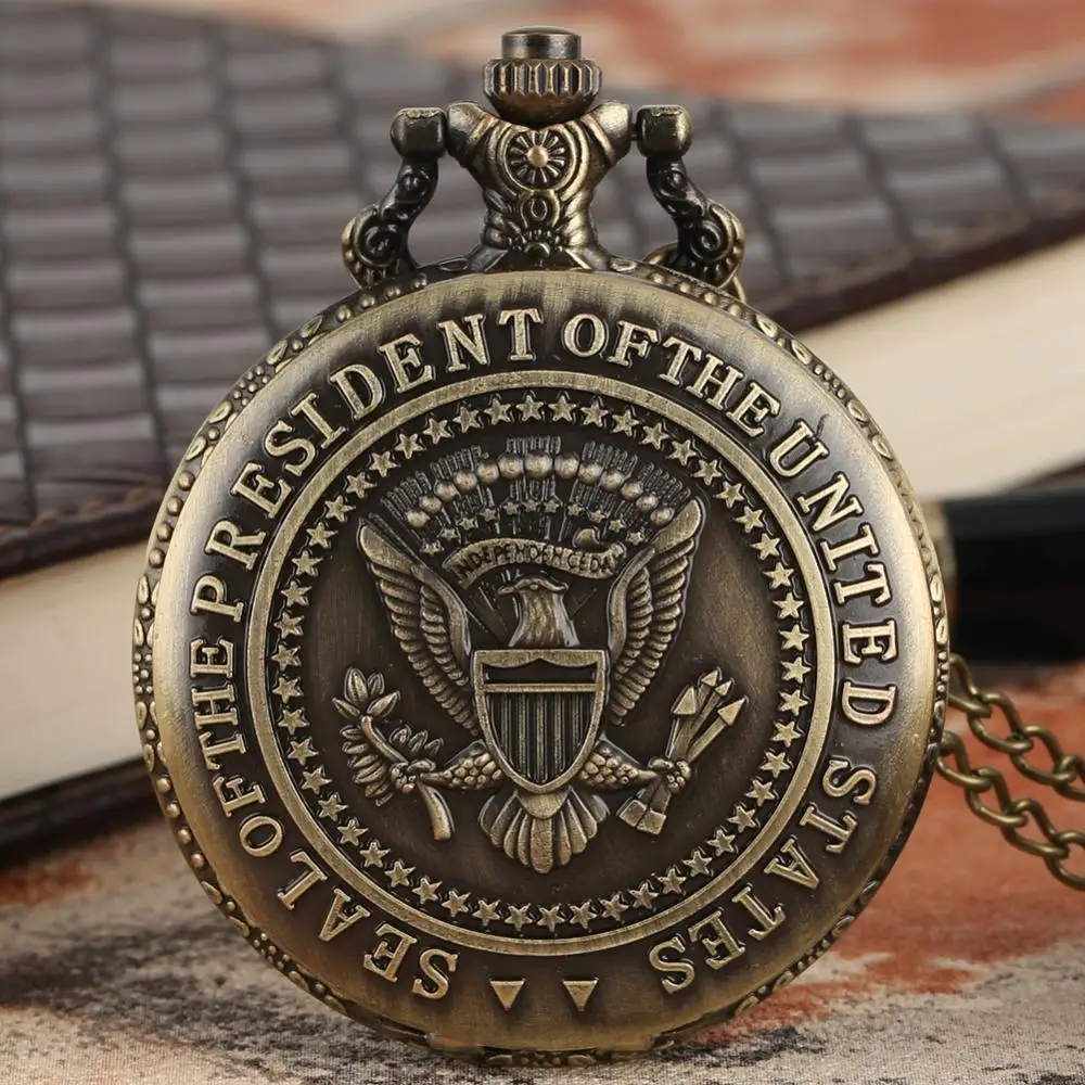 Бронзовый американский президент печать карманные часы Белый дом здание задняя