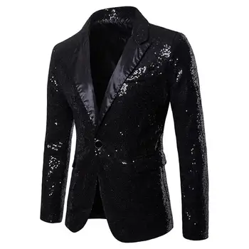 

Sparkle Sequined Men's Coat Jacket Black Notch Lapel Fashion Punk Suit Wedding Party Tuxedos Dresses Suit Prom Blazers