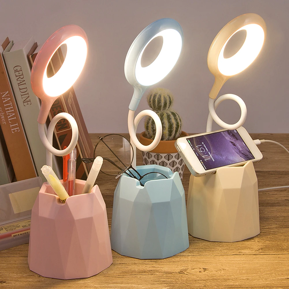 

LED Rotatable Table Lamp USB Power Rechargeable Touch Dimmable Light Eye Protection Practical Phone Rack Pen Holder