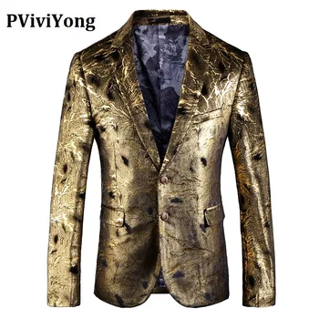 

PViviYong Brand 2019 high quality Suits Blazers Local tyrants gold payty wedding suit jacket men slim fit men's suit top 8005