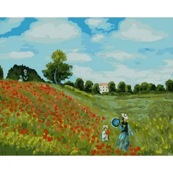 

RUOPOTY Painting By Numbers Beautiful Poppy Fields DIY Oil Pictures Acrylic Paint By Numbers Landscape Coloring For Home Decors