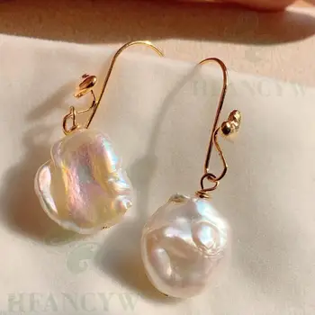 

White Baroque Pearl Earring 18k Ear Drop Hook Flawless Dangle Real AAA