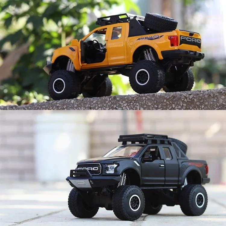1/28 масштаб Ford Raptor F150 литая под давлением модель из сплава автомобиля со звуком и светлой игрушкой для детей