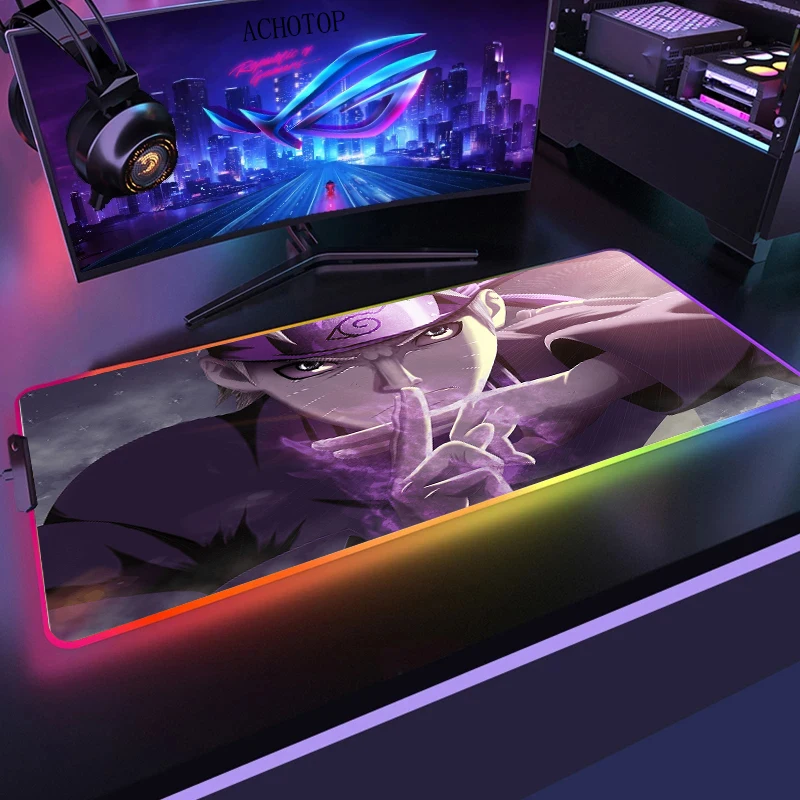 Большой офисный коврик для мыши Itachi Kakashi Gaara Sasuke с RGB-подсветсветодиодный игровой