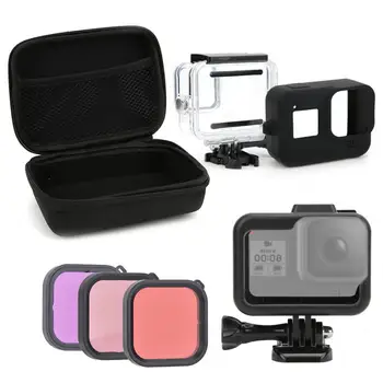 

AT1030 Plastic 45M Waterproof Housing Diving Filter Tempered Film Sports Camera Accessory Kit for GOPRO Hero 8 Action Camera