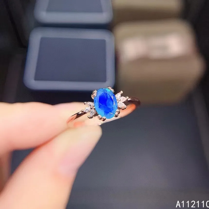 

Fine Jewelry 925 Sterling Silver Inlaid With Natural Gemstone Women's Popular Noble Oval Fresh Blue Opal Ring Support Detection