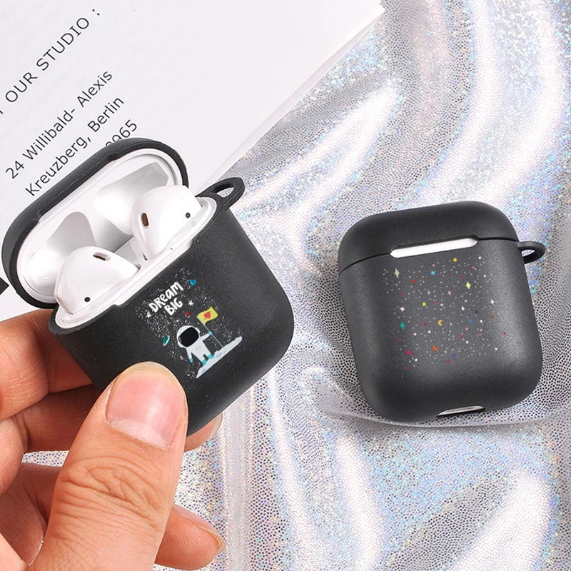 Черный мягкий силиконовый чехол для наушников Apple Airpods 2 1 Cute Moon Astronaut Air Pods