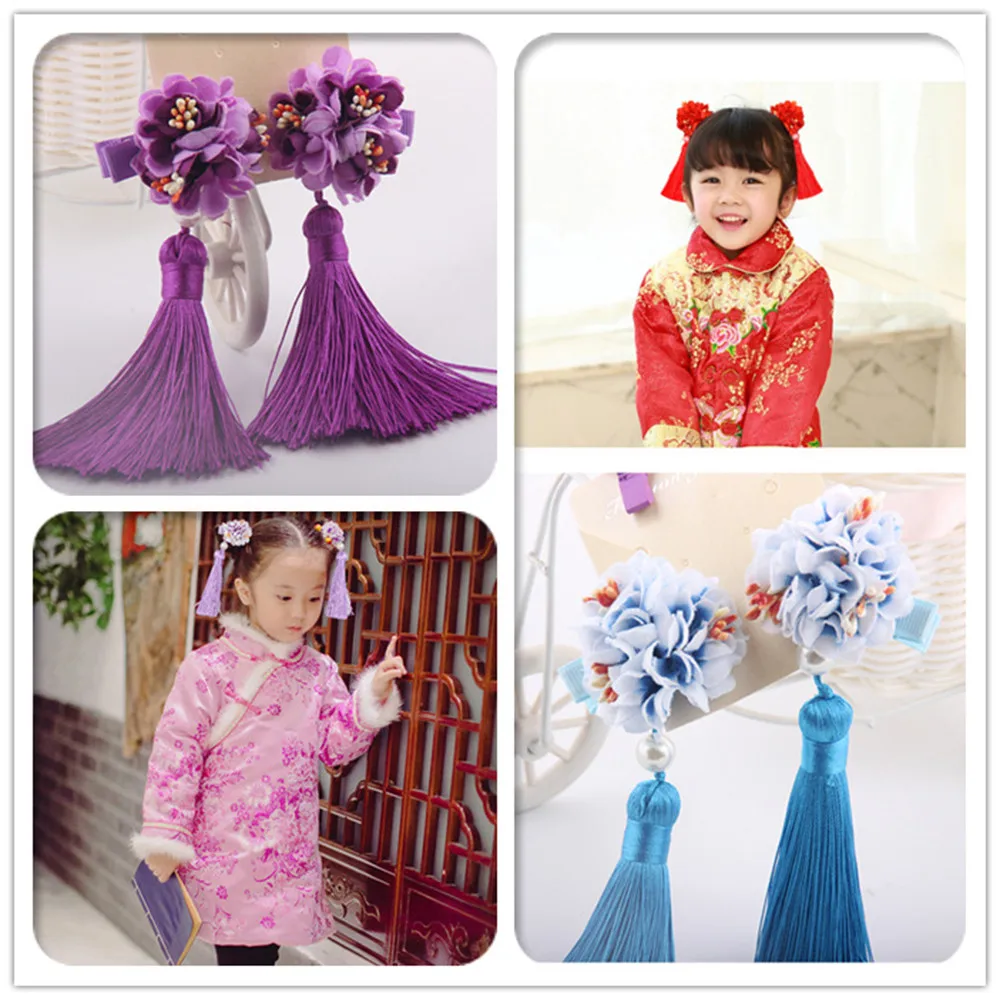  Chinses Retro Long Tassels Hairclip Girl tassel meatball hair clip lady little girl jewelry Girl Hair Decoration