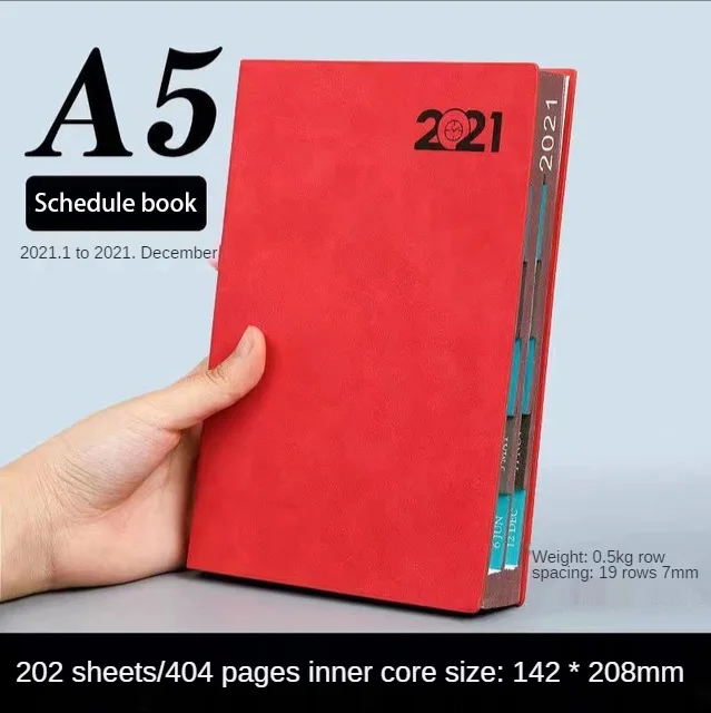 Notebook Books 2021 Schedule Plan 365 Days Daily Calendar Notepad Self-Discipline Punch Card Efficiency Libro Business Office A5 red