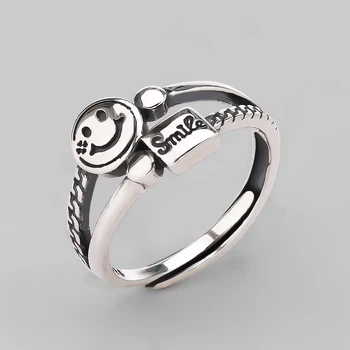 

Ckysee Smile Face Antique Finger Ring Bridal Sterling Silver Rings 925 Steampunk Star Twisted Fine Jewelry Rings For Friend
