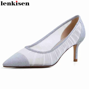 

Lenkisen gladiator air mesh breathable sunscreen pointed toe thin high heels slip on gentlewomen sweet dating women pumps L16
