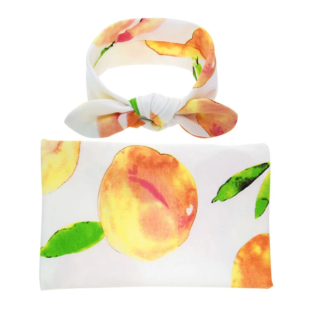 

2PCS Baby Blanket Set Bedding Wrap Floral Print Towel Photo Props Sleeping Cute Swaddle Gifts Infant Newborn Bowknot Headband