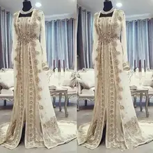 Марокканский кафтан вечернее платье Дубай Абая арабское, с длинными рукавами изумительная золотая вышивка квадратным вырезом для торжественных случаев