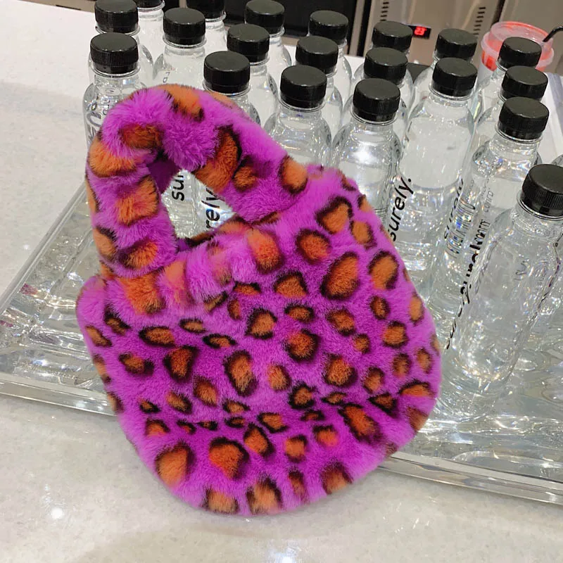 leopard mini bag Милый Макарон карамельный цвет мини меховая сумка для женщин Зимняя мода милые Kawaii для девочек из искусственной норки сумки уличная стильная мягкая плюшевая сумка - Цвет: leopard mini bag