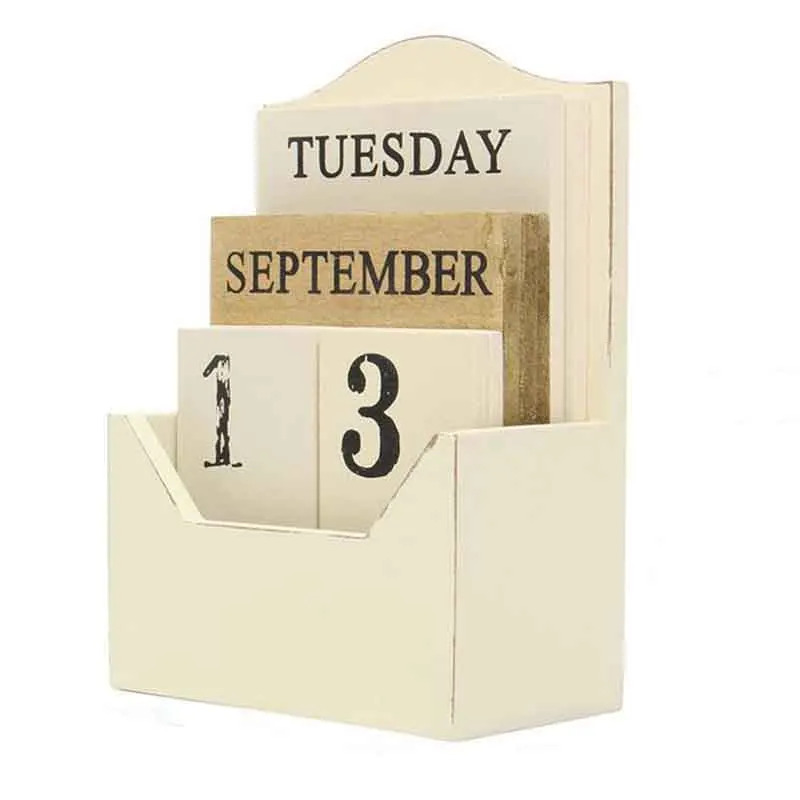 

Wood Desk Calendar Retro Vintage Wood Block Perpetual Calendar Wooden Environmental Office Home Desk Decor Diy-White