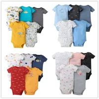 2023 5PCS/Lot Baby Bodysuits 100% Cotton Newborn Baby Boys Clothes Short Sleeve Baby Girls Clothes 0-24M Baby Clothing Jumpsuits 2
