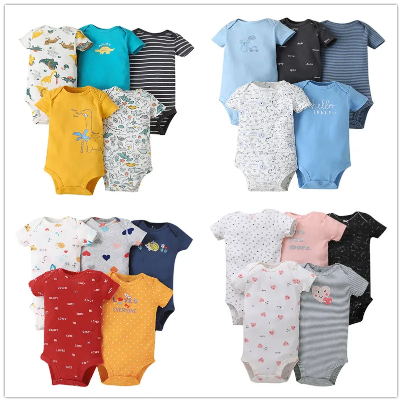 2023 5PCS/Lot Baby Bodysuits 100% Cotton Newborn Baby Boys Clothes Short Sleeve Baby Girls Clothes 0-24M Baby Clothing Jumpsuits 2