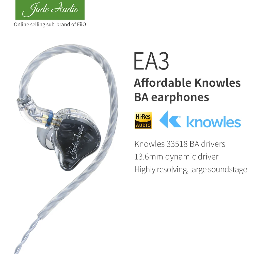 JadeAudio(FiiO) EA3 estéreo HiFi 1BA (knoples) + 1 auricular híbrido dinámico IEM con 0,78 Cables desmontables de 2 pines con graves profundos|Auriculares y audífonos| - AliExpress