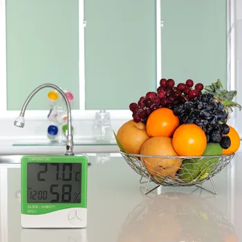 

Digital LCD Thermometer Hygrometer Electronic Temperature Humidity Meter Weather Station Indoor Outdoor Tester Alarm Clock HTC-1