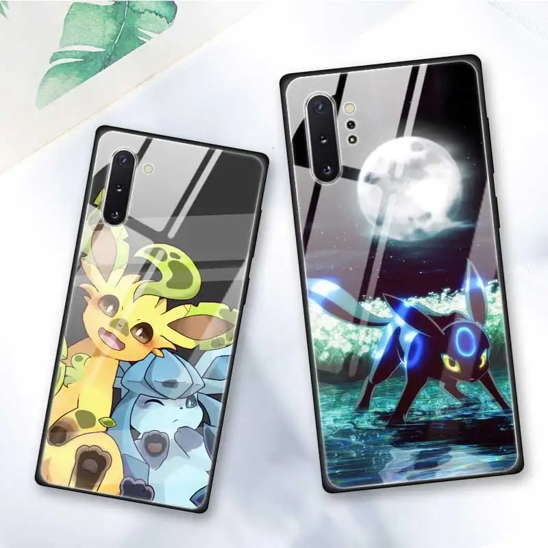 Чехол из закаленного стекла с рисунком eevee для samsung Galaxy S10 S10e S9 S8 Note9 Note 10 Plus 5G A50 A30 края из ТПУ