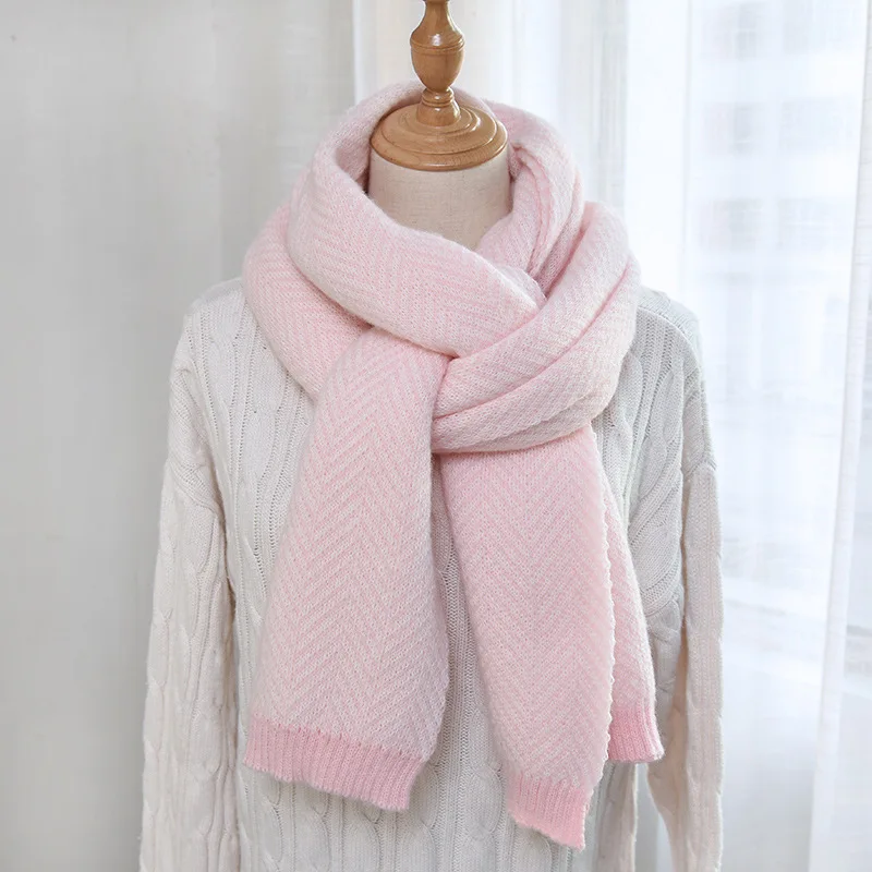 C6 Pink Классический вязаный шарф в елочку, женский зимний теплый шарф, Осенний мягкий милый женский шарф для кожи, мужской шарф S009 - Цвет: C6 Pink
