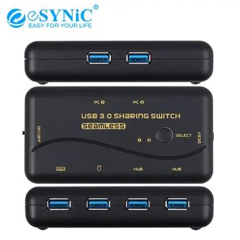 

eSYNiC USB 2.0 Seamless Sharing Switch 2 Computers Share 4 USB Hub Devices Switchers Box for Printer Scanner Projector Switcher