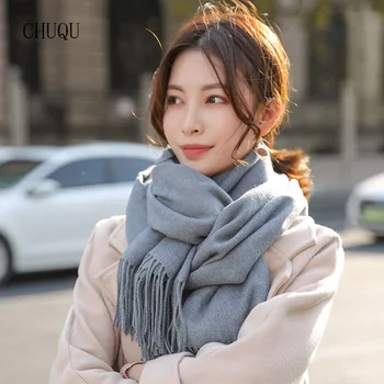 

Imitation Cashmere Wool Scarf For Ladies 2019 Winter Grey Scarves Long Blanket Women Warm Solid Tassels Shawls Wraps Pashmina