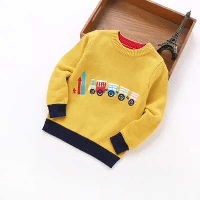 Свитер для мальчиков 1-10 лет; детская одежда с рисунком поезда; сезон осень-зима; пуловеры с круглым вырезом для девочек; вязаные свитера с круглым вырезом; одежда для детей - Color: Gold