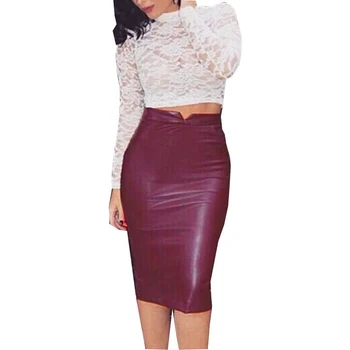 

Women PU Leather Long Skirt Solid Color High Waist Slim Hip Pencil Skirts Vintage Bodycon Skirt Sexy Clubwear