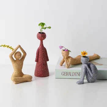 

Humanoid Resin Flower Pot Character Sitting Posture Sculpture Vase Desktop Flower Arrangement Container Couple Gift Ornaments