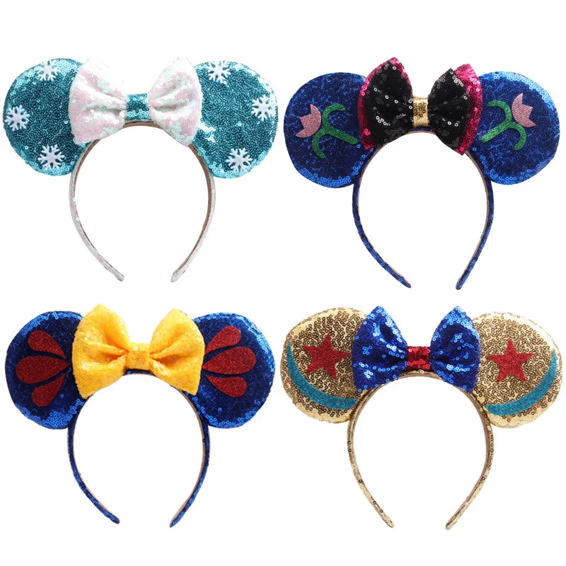 Sequin Minnie Mouse Headband Child Girl Hair Accessories Hairs Bows Headwear Performance Mickey Party Decoration Christmas Gifts