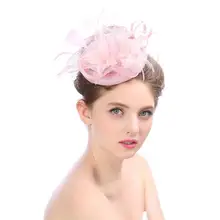 Розовые Красивые вечерние аксессуары, Элегантные Свадебные шляпы, вуалетки, Пенни сетки, ленточки для шляп, перья, вечерние шляпы