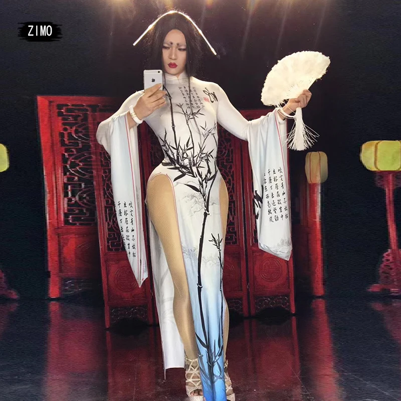 

белое Сексуальное цельнокроеное платье hanfu в китайском стиле для женщин певиц ночных клубов сценических костюмов выпускного вечера вечерние костюмы для выступлений танцевальная одежда сценическое шоу китайская одежд
