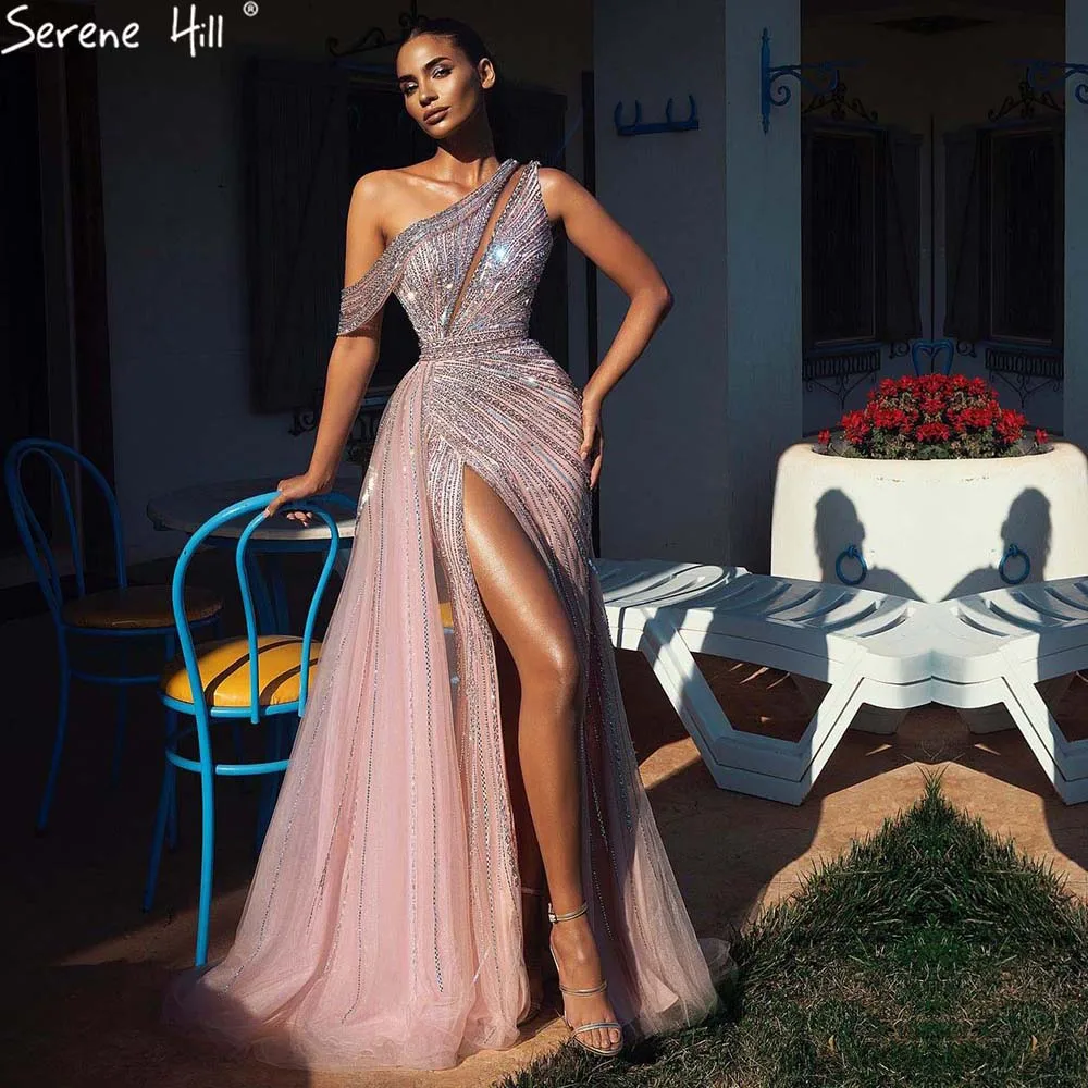 SereneHillPinkLuxuryHighSplitEveningDressesGowns2023Beaded