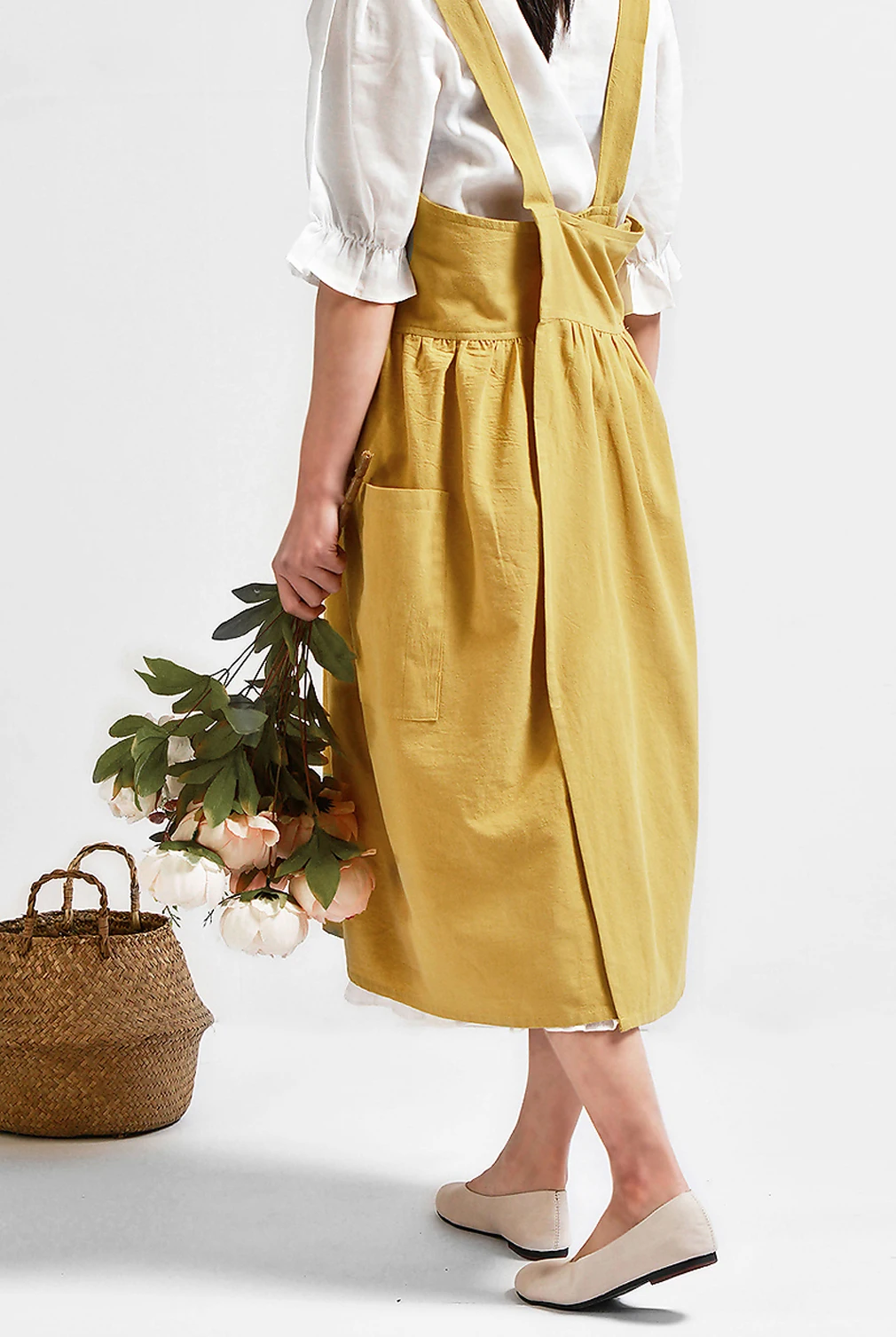 1PC Kitchen Cooking Vintage Apron Women Cotton Linen Bib Apron Dress Cafe Kitchen Cooking Florist Vintage Apron