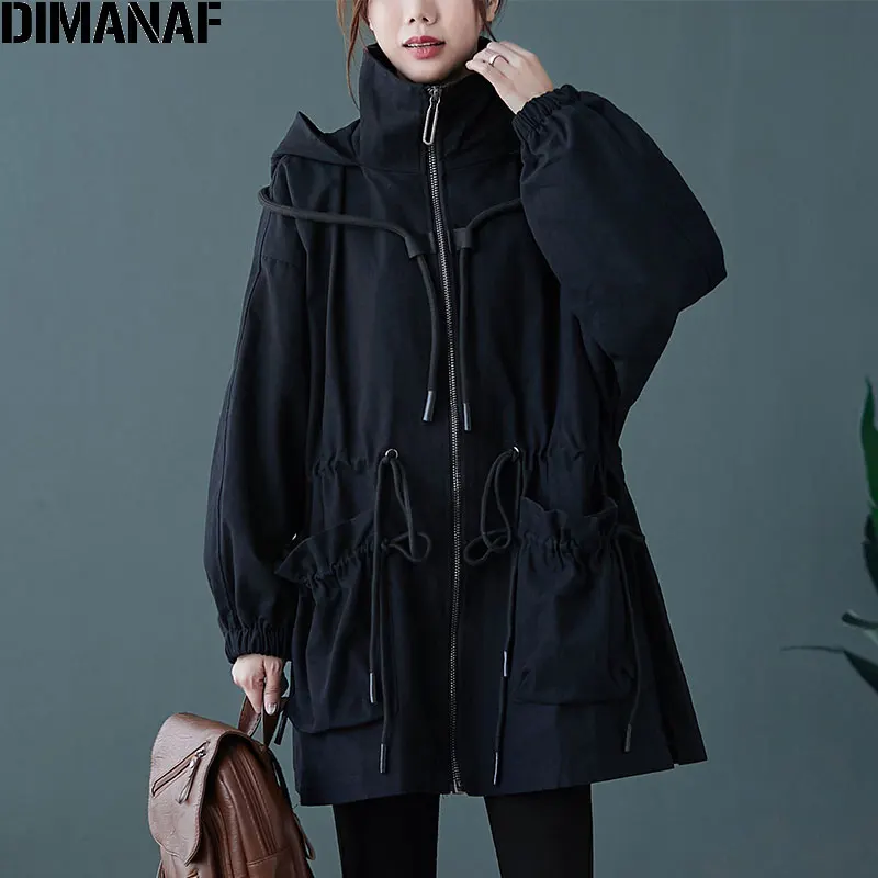 

DIMANAF 2020 Plus Size Coats Women Bomber Jacket Batwing Turtleneck Female Casual Style Windbreaker Fashion Large Size Jacket