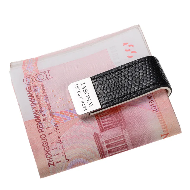 Lettering Quality Leather Metal Money Clip for Men Women Card Pack Slim Bills Cash Clips Clamp for Money Thin Billfold Holder metal money clip