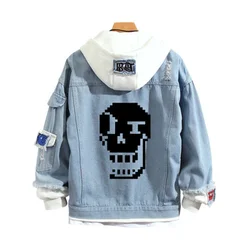 Goth Skull hoodie Men Denim Jacket Cosplay Jeans Autumn  Hooded Sweatshirt Outwear Coat Halloween Top