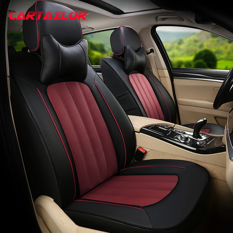 

CARTAILOR Car Seat Covers Styling for Lincoln MKT Seat Cover Protector Black Cowhide & Artificial Leather Seats Cushion Supports