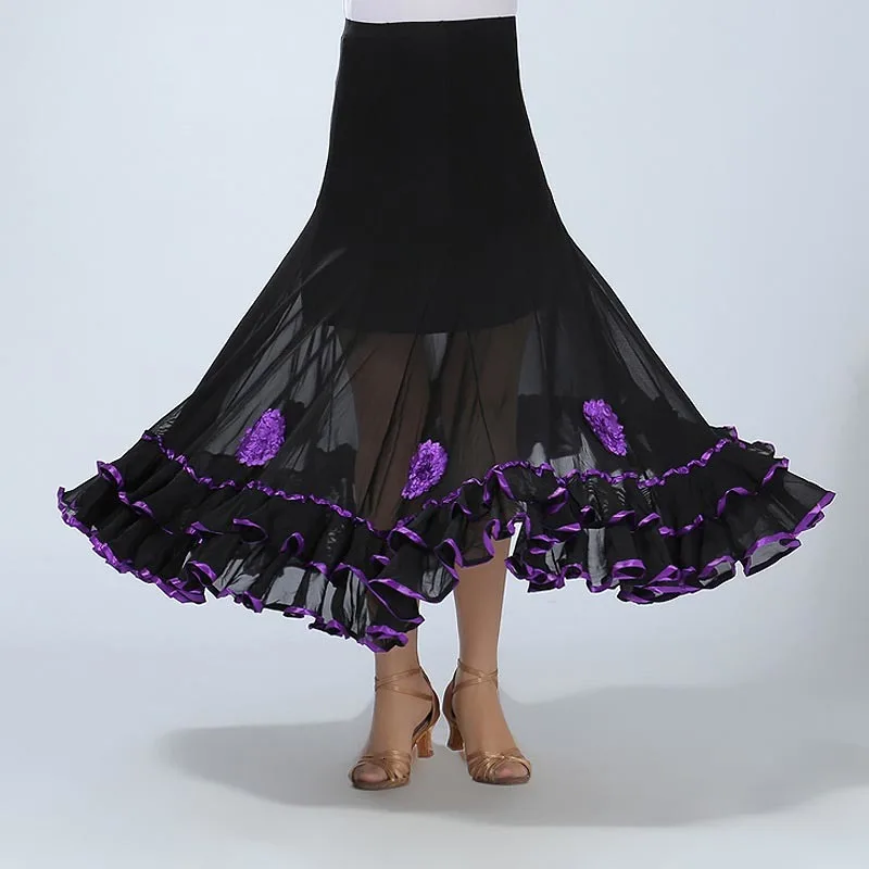 Women Belly Dance Waltz Flamenco Ballroom Dress Competition Outfits Spain Dancer Skirts Long Swing Dance Skirt Holographic (4)