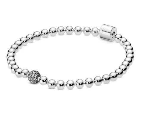 925 пробы серебряный браслет Гладкие бусины и паве хрустальный шар браслет и браслет подходит для бисера Шарм Diy ювелирные изделия