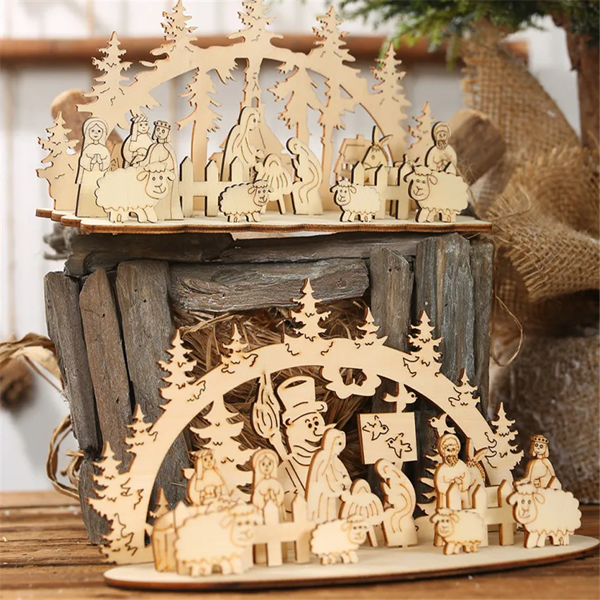 DIY рождественская деревянная игрушка рождественские забавные вечерние украшения для рабочего стола рождественские деревянные украшения трехмерные детские игрушки украшения