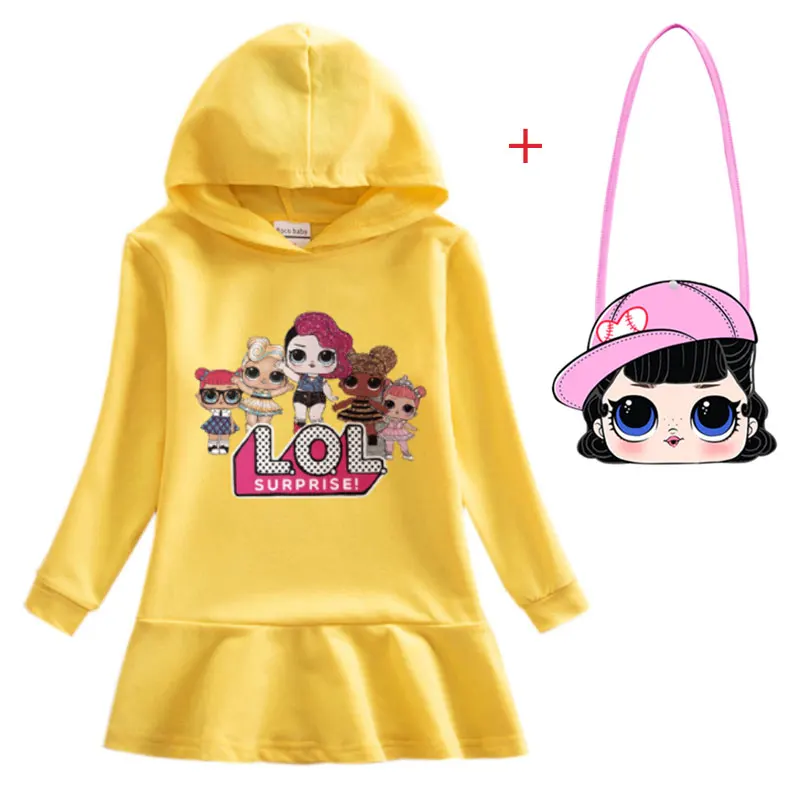 Girls Cartoon Hooded Sweater Dress Baby Doll Cotton Casual Dress Comfortable Cute Dress - Цвет: Light Yellow b