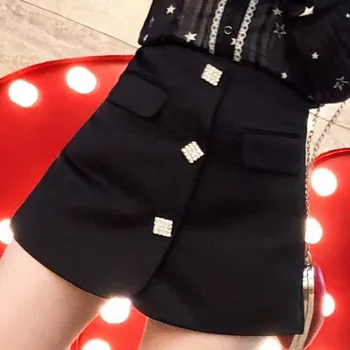 

New Women Sexy High Waist Shorts Skirts Crystal Buttons Korean Mini Shorts Zipper Office Ladies A Line Shorts Skirts Streetwear