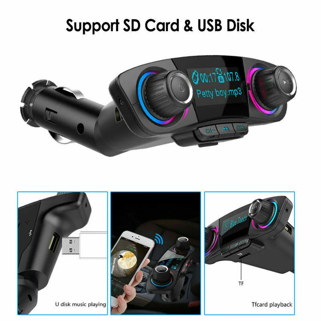 Car Aux bluetooth Handsfree Kit fm transmitter LCD MP3 Player Dual USB Charger 2.1A TF card U Disk Hands Free Car Kit