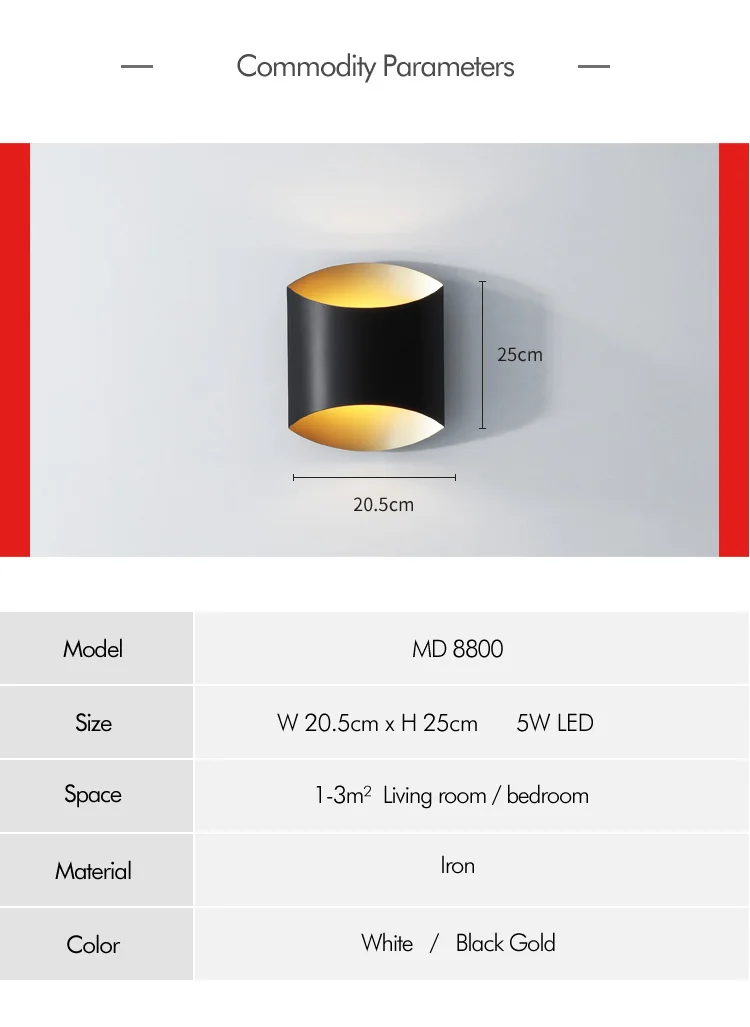 MODERN Nordic LED Wall lamp sconce wall mount for Bedroom Living room Bedside 220V 110V white and black with gold Iron Light