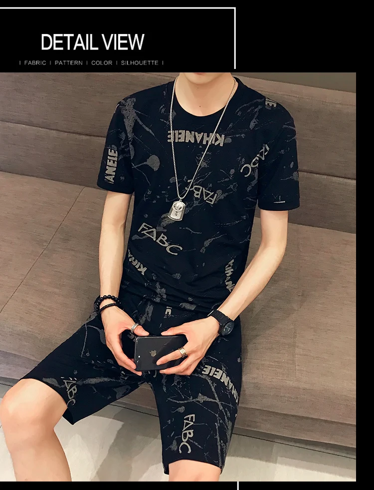 Уличная одежда Ropa De Hombre Zomer Корея Stijl Kleding футболки En Korte 2 шт набор Persoonlijkheid Gedrukt мужские kleding